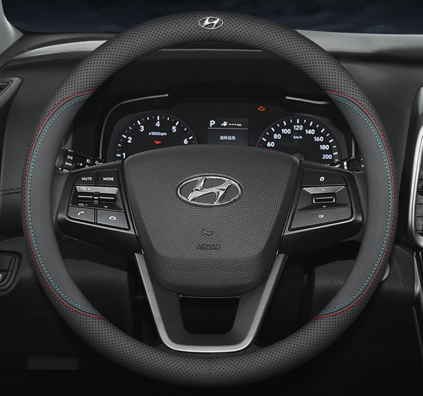 

Чехол оплетка на руль Nappa Cool с логотипом натуральной кожи для автомобиля Hyundai, Черный