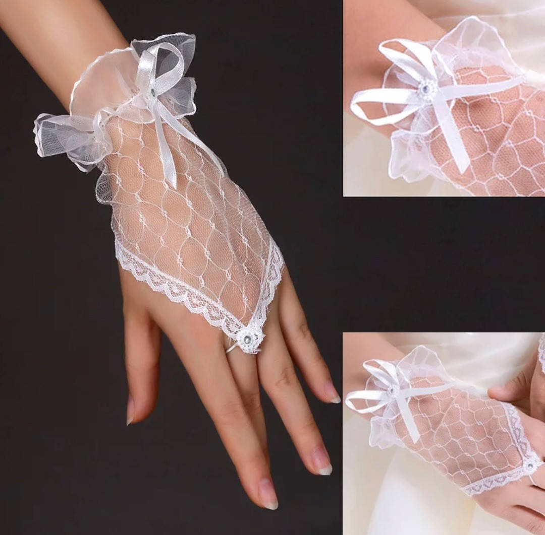 

Женские короткие ажурные свадебные перчатки сетка белые, Белый