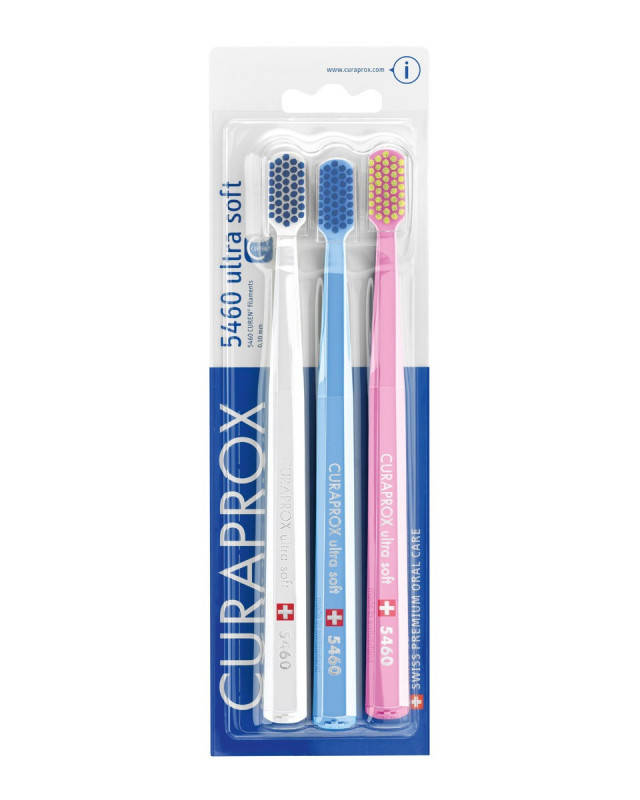 

Набор зубных щеток Curaprox CS 5460/3 Ultra Soft, d 0,10 мм (3 шт.), 01 белый-голубой-розовый