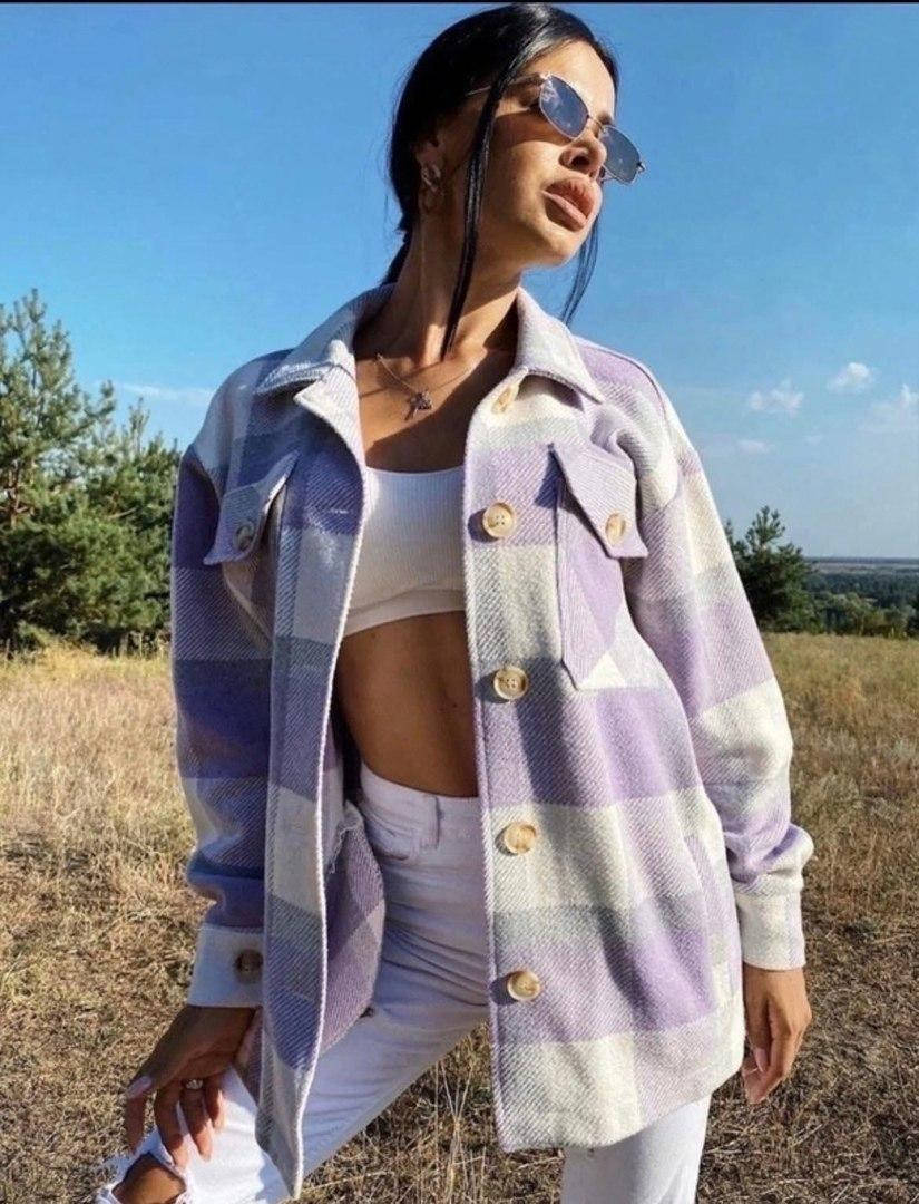 

Стильная рубашка женская кашемир Теплая женская рубашка шерсть Женская рубашка в клетку, Розовый