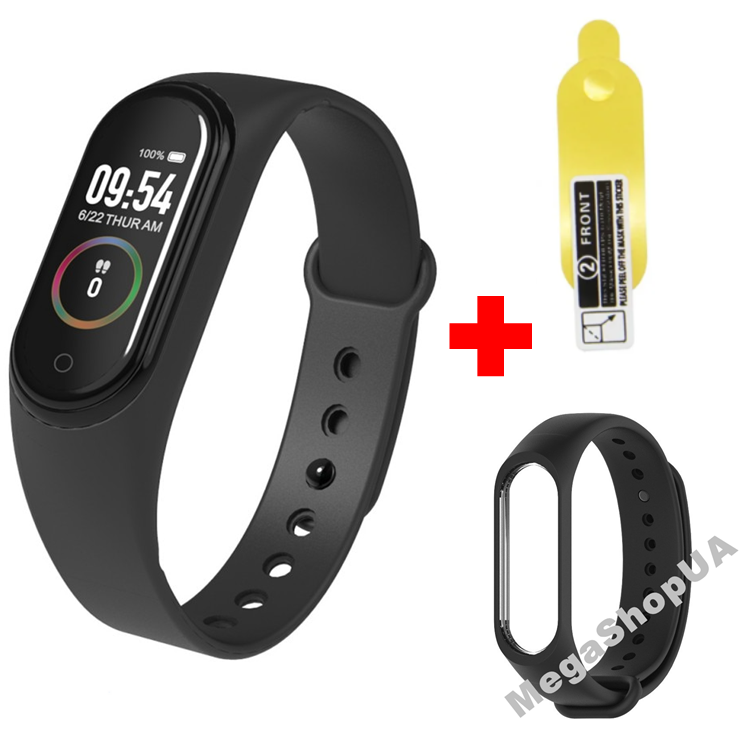 

Фитнес браслет трекер Mi Band M4 с тонометром, женские мужские умные смарт часы Черные. Розумний годинник
