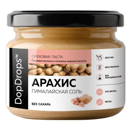 

Паста ореховая DopDrops™ Арахис Гималайская Соль (250 грамм)