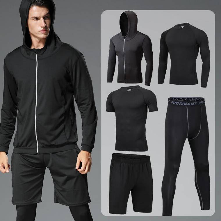 

Компрессионный комплект Total Black 5 в 1 худи, шорты, рашгард, леггинсы, футболка!, Черный
