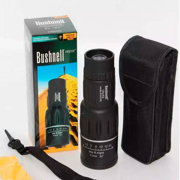 

Качественный монокуляр Bushnell 16x52 с двойной фокусировкой оптика Eco-glass и чехлом, Мощный монокуляр ., Черный