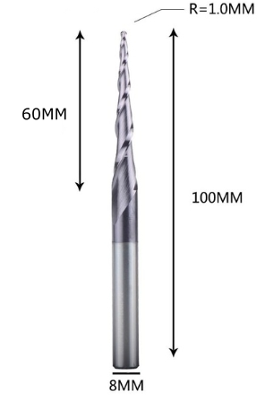 

Фреза конусная для ЧПУ R1-D8-L100-l60