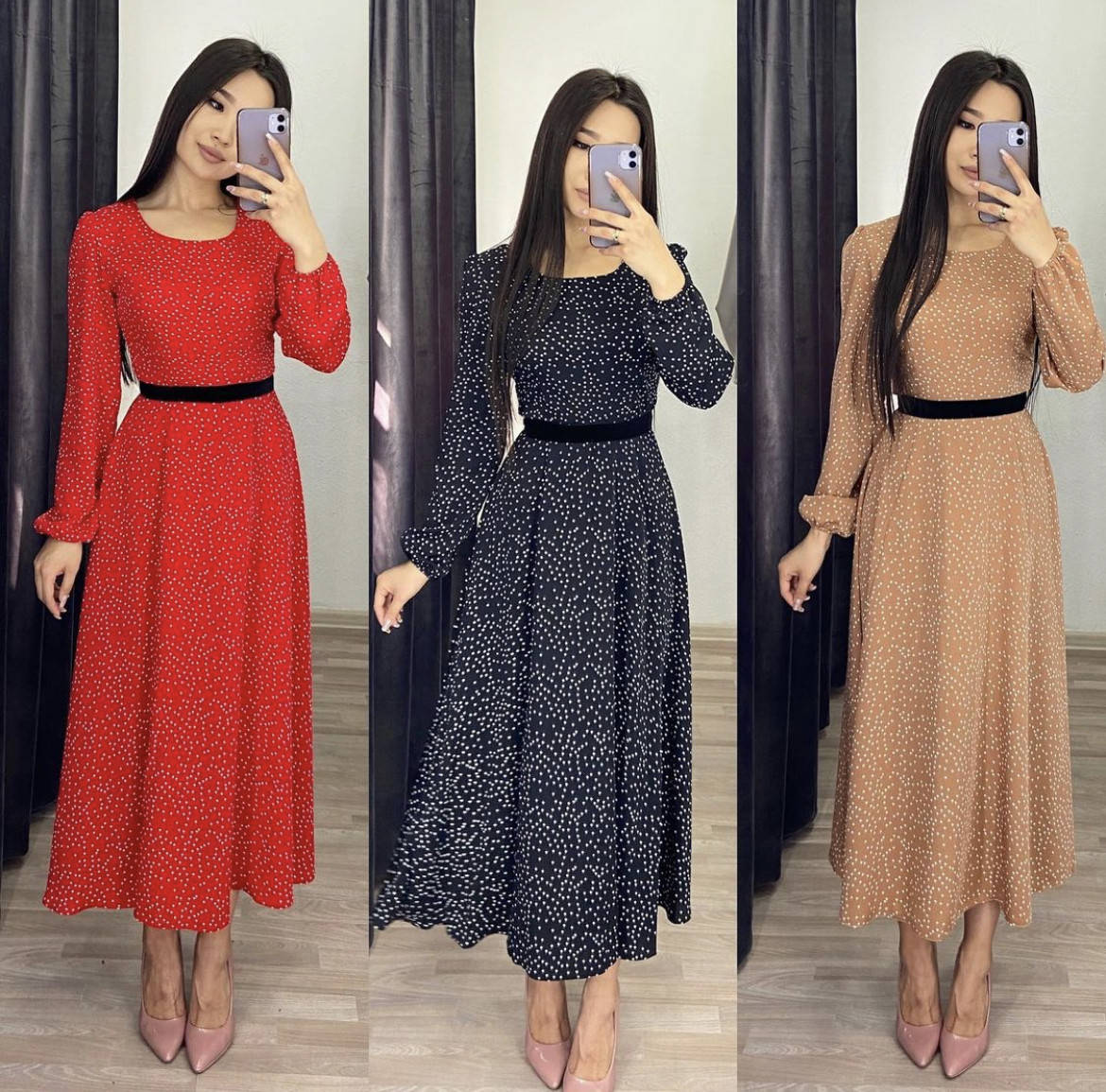 

Платье миди в горошек