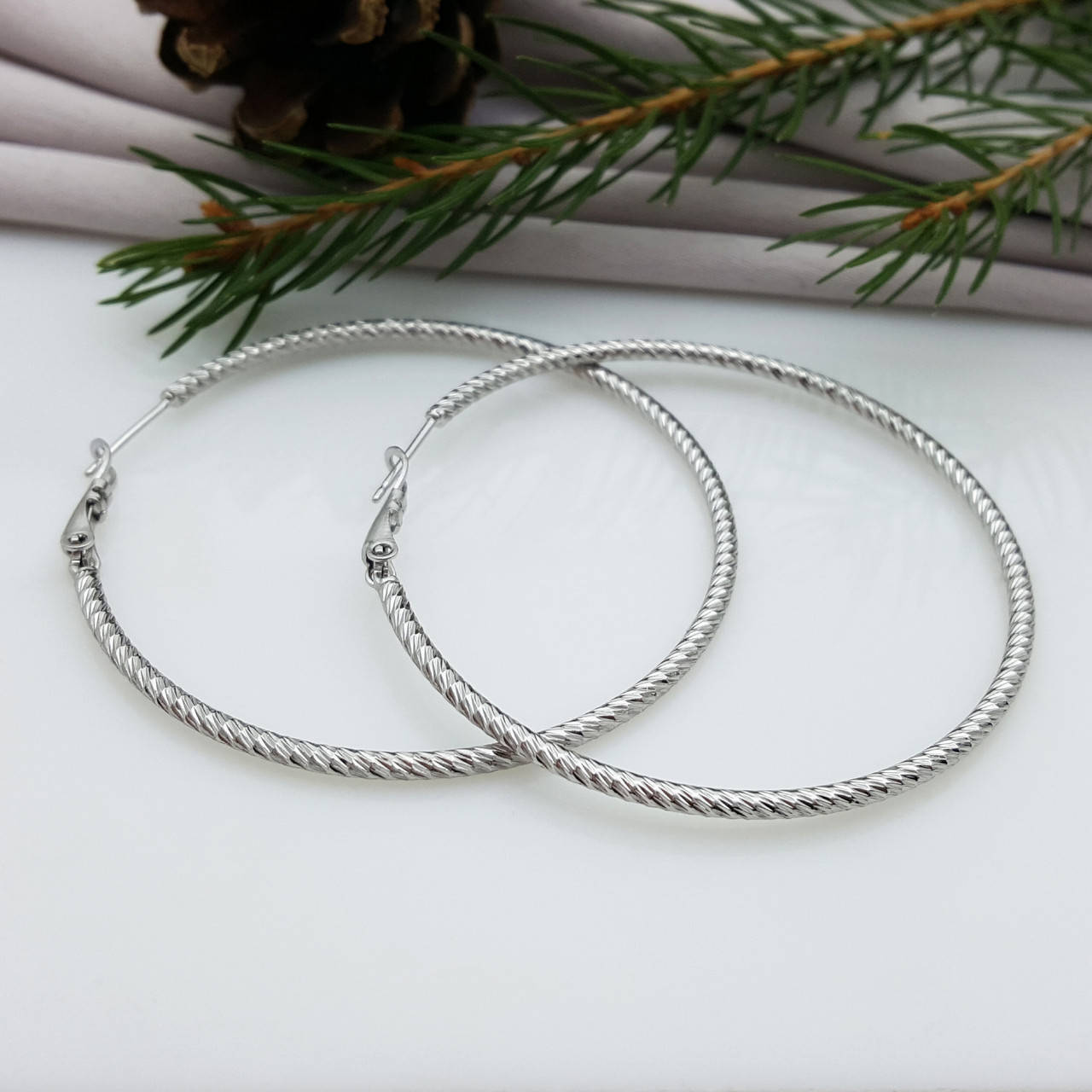 

Серьги Кольца с резьбой, без камней, медсталь Xuping