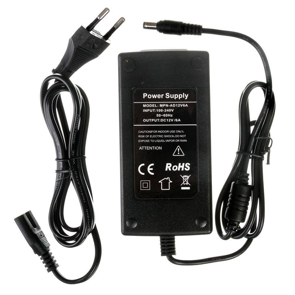 

Блок питания 12V 6A 72W Пластик IP20 адаптер для светодиодной LED ленты