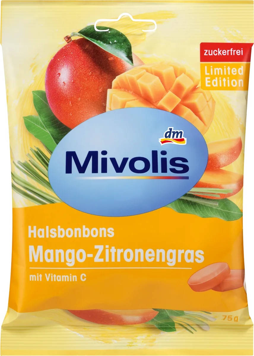 

Mivolis Bonbon, Mango-Zitronengras, zuckerfrei Леденцы для горла без сахара 75 г