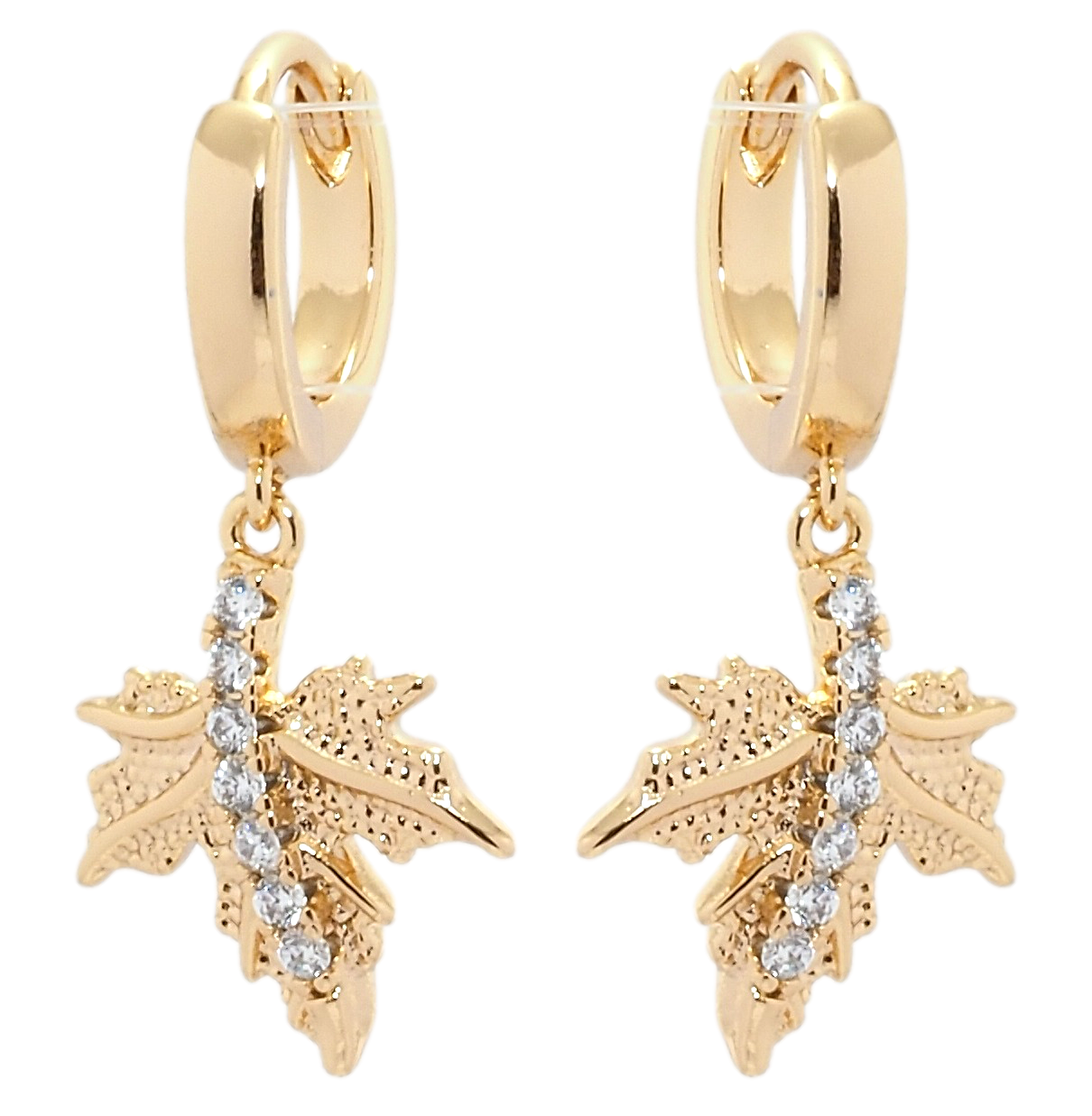 

Серьги Xuping Позолота 18K подвески на колечках "Листочки с цирконием"