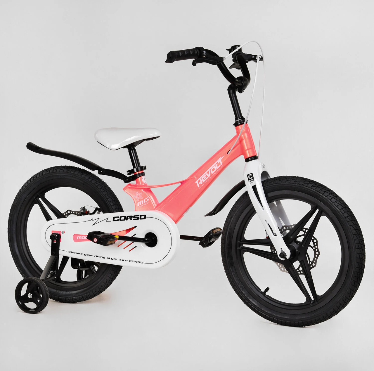 

Велосипед 18" дюймов 2-х колёсный Коралл CORSO Revolt МАГНИЕВАЯ РАМА, ЛИТЫЕ ДИСКИ, ДИСКОВЫЕ ТОРМОЗА от 6 лет