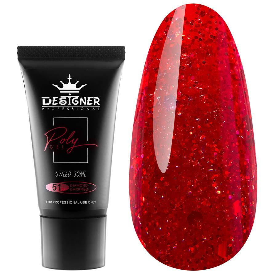 

Полигель / акригель Designer Professional (Дизайнер Профессионал) для ногтей, 30 мл. Diamond dark red №51