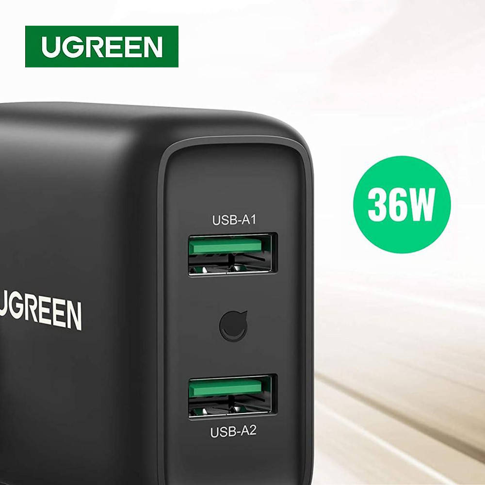 

Сетевое зарядное устройство Ugreen 36W 3А QC3.0 для быстрой зарядки 2 USB (black) CD161, Черный