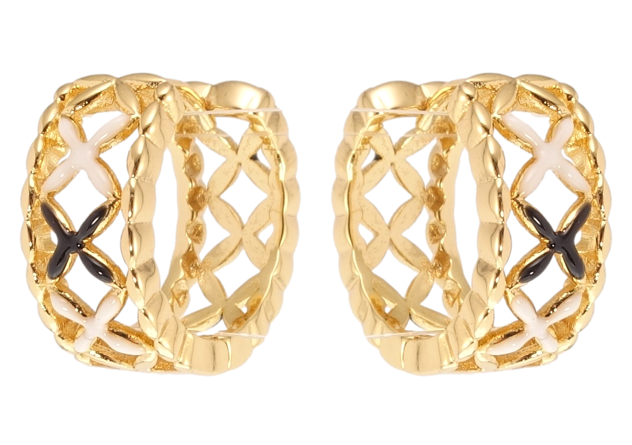 

Серьги Xuping Позолота 18K колечки "Цветочный орнамент с черно-белой эмалью"