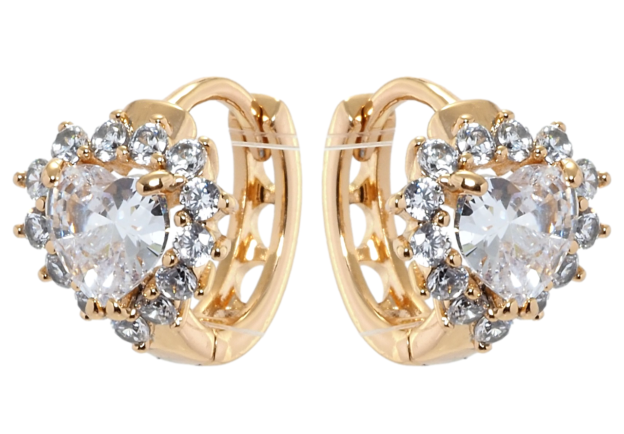 

Серьги Xuping Позолота 18K колечки "Сердечки фианиты в обрамлении циркония"