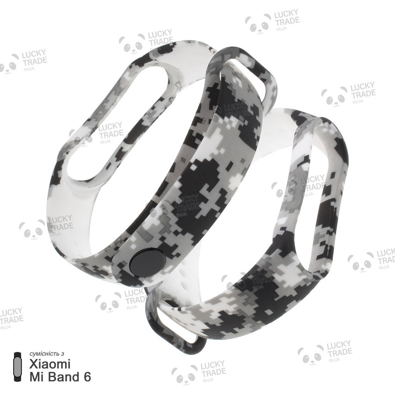 

Ремешок Xiaomi Mi Band 6 MiJobs с рисунком принтом силиконовый браслет Pixel камуфляж - Серый / Черный