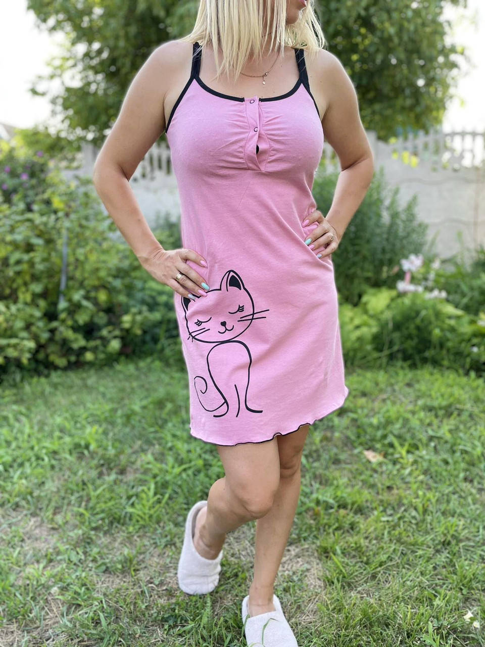 

Ночная рубашка на узких брительках 44-58 р. кулир, Красный