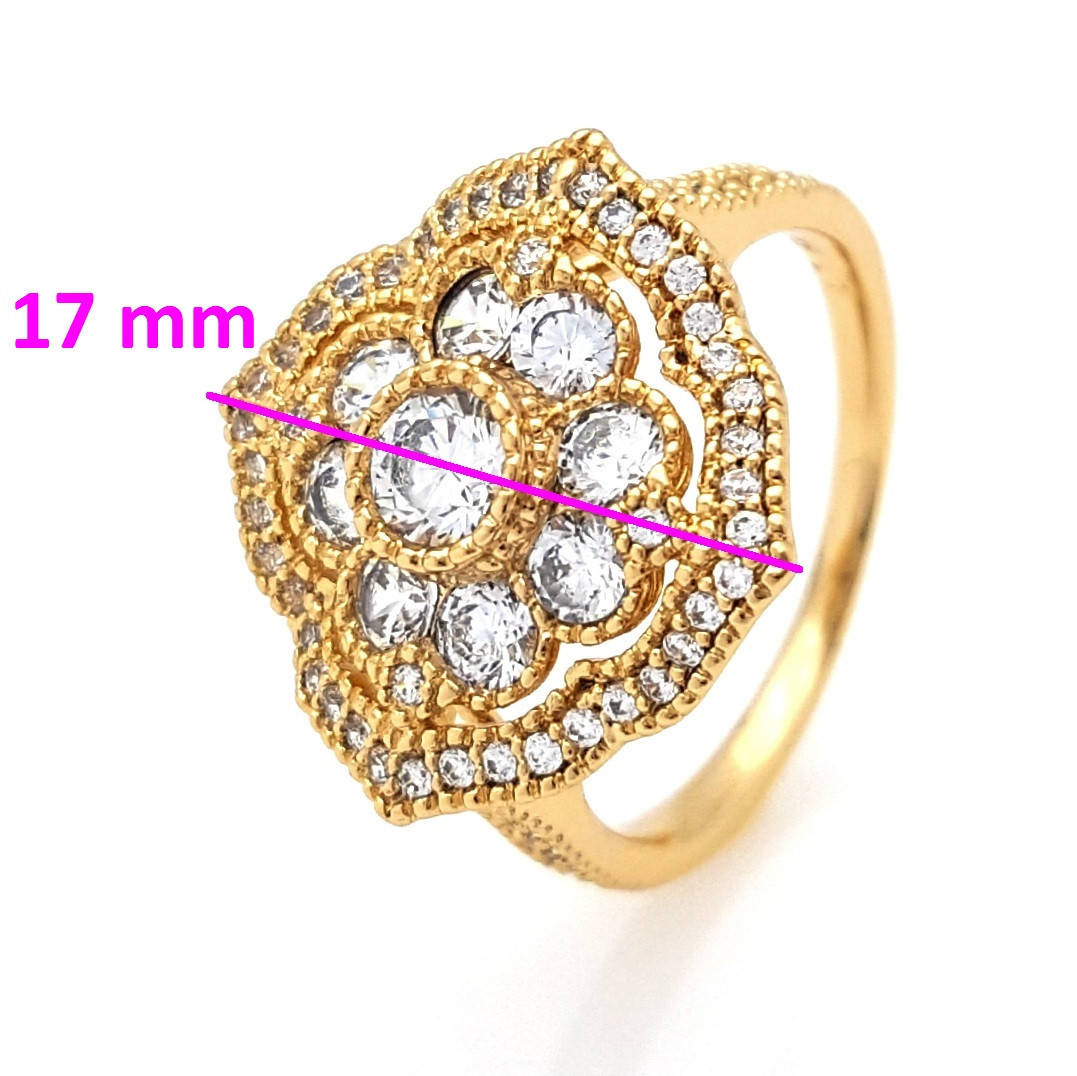 

Кольцо Ажурный Цветок, с цирконием, p. 17, р. 18, позолота Xuping 18К