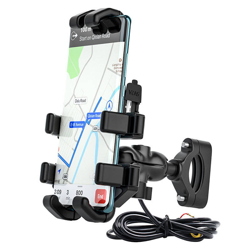 

Мото вело держатель телефона универсальный "широкоугольный" 2А для мото, Черный