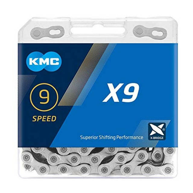 

Цепь велосипедная KMC X9 с замком 116 зв. 9 звезд, хром NEW BOX