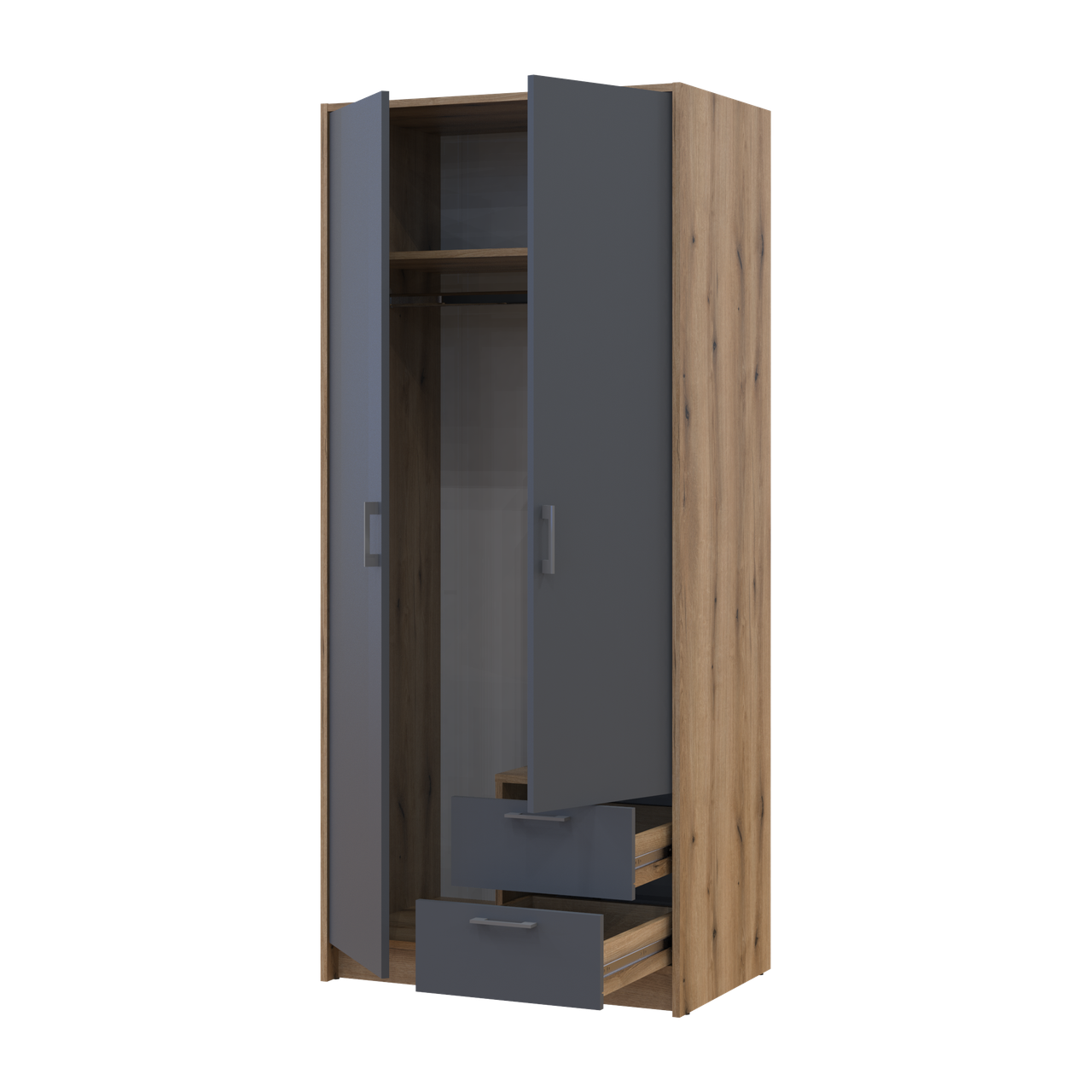 Розпашна Шафа для одягу Doros Ронді Дуб Артізан/Графіт 2ДСП 82х52х195 (80737804) 2