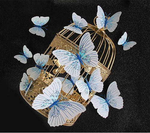 

Объемные 3D бабочки на стену (обои) для декора Белые с голубым орнаментом, Голубой