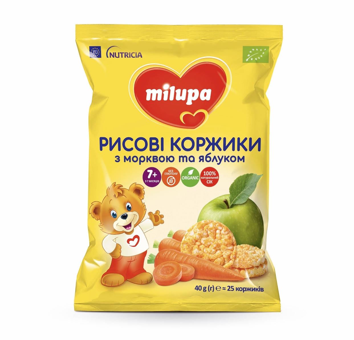 

Рисові коржики Milupa з морквою та яблуком для харчування дітей від 7-ми місяців 40г