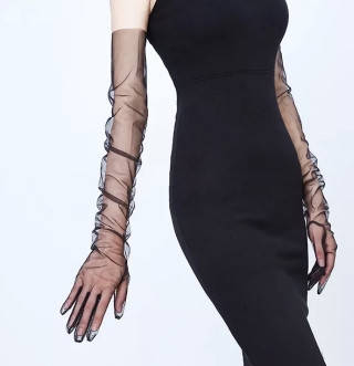 

Перчатки фатиновые длинные Черные (p1030-black), Черный