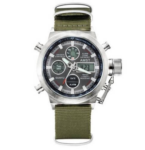 

Часы Мужские AMST 3003 Silver-Black Green Военные, Армейские, тактические, Тканевый ремешок-нейлон