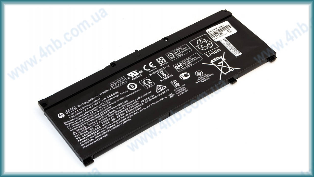 

Батарея для ноутбука HP Pavilion 15-cx / 11.55V 4550 mAh (52.5Wh) BLACK ORIG (SR03XL, HSTNN-DB8Q), Черный