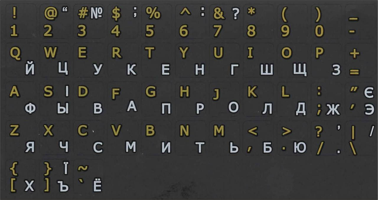 

Наклейка на клавиатуру матові букви вкриті лаком жовті