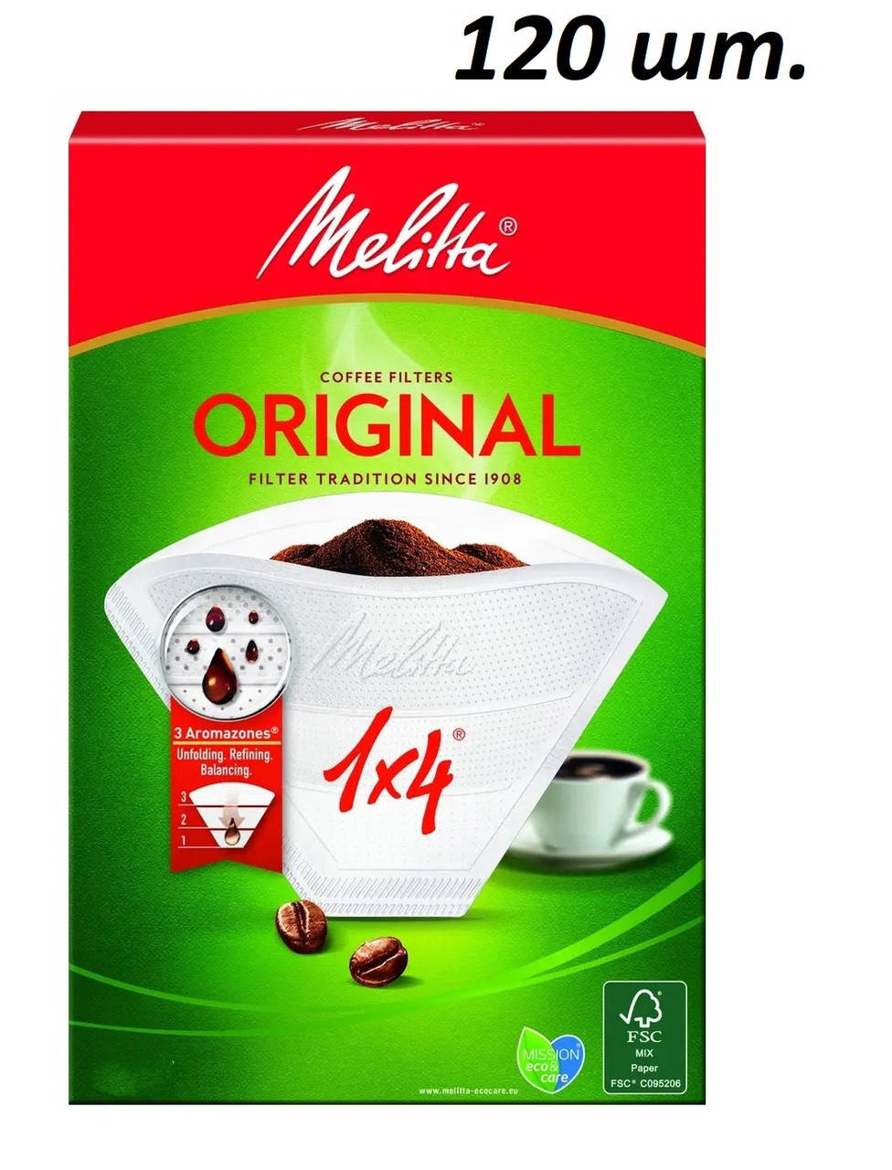 

Фильтры бумажные Melitta Original 1X4 120 шт. (белые), Белый