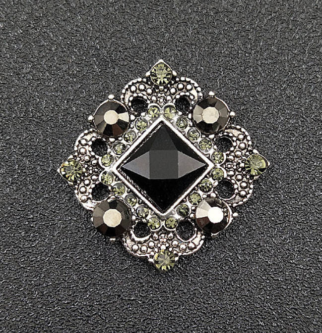 

Плоский декор - камень черный в античной оправе со стразами, 33х33 мм