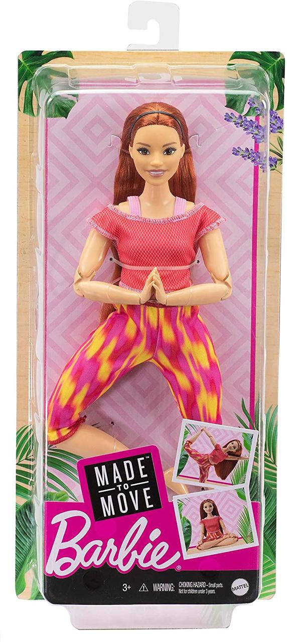 

Кукла Barbie Made to move Барби Рыжая пышная в красной футболке и лосинах йога GXF07 оригинал