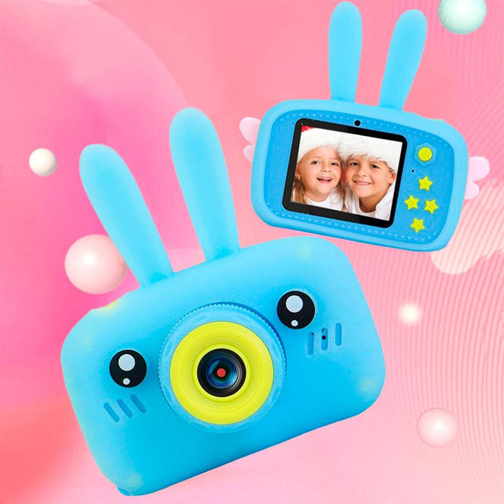 

Противоударный Детский цифровой Фотоаппарат DVR baby camera XL 500R с чехлом зайчика Синий