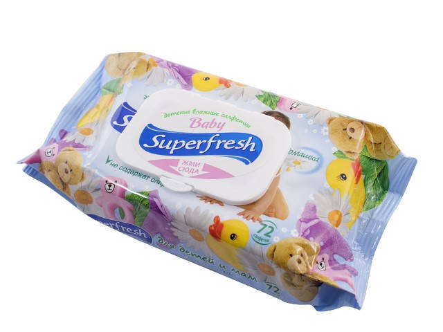 

Серветки вологі Super Fresh Ромашка Дитячі 72шт,з клапаном №8044(12)