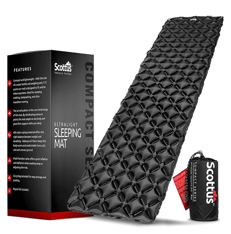 

Надувной туристический коврик каремат Scottus 40D Nylon надувной матрас для палатки, для машины, Черный