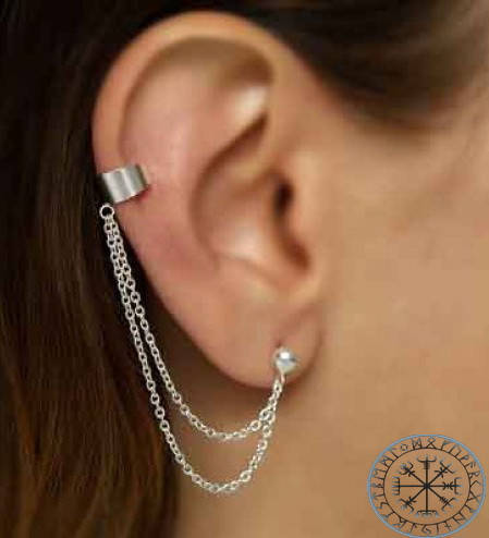 

Кафф клипс на ухо двойная цепь гвоздик без прокола клипсы каф