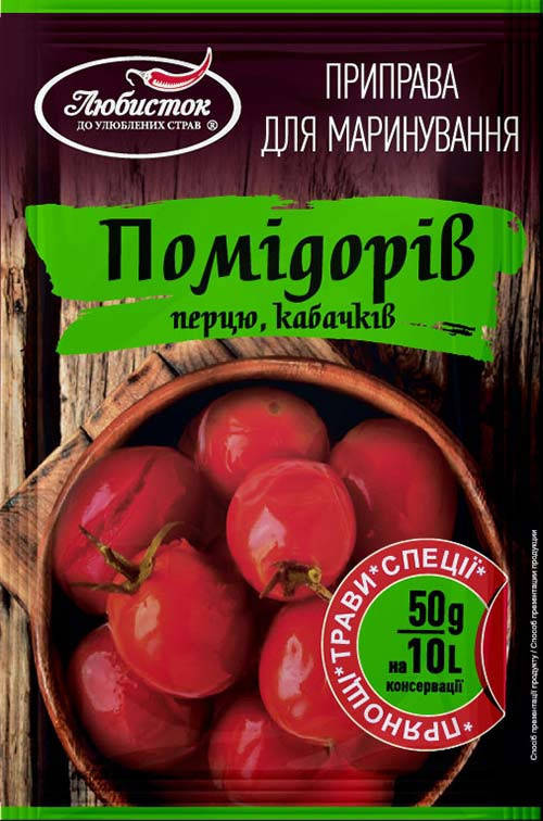 

Приправа для маринування помідорів, перцю, кабачків "Любисток" 50г (1*10/70)