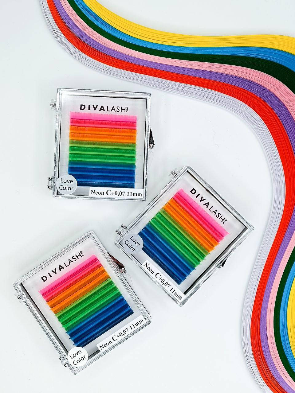 

Вії для нарощування неон DIVALASH (NEON COLOR) С+ 0.07 (11мм)