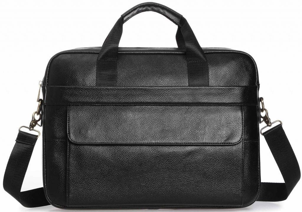 

Деловая сумка-портфель мужская кожаная для ноутбука и документов черная Tiding Bag, Черный