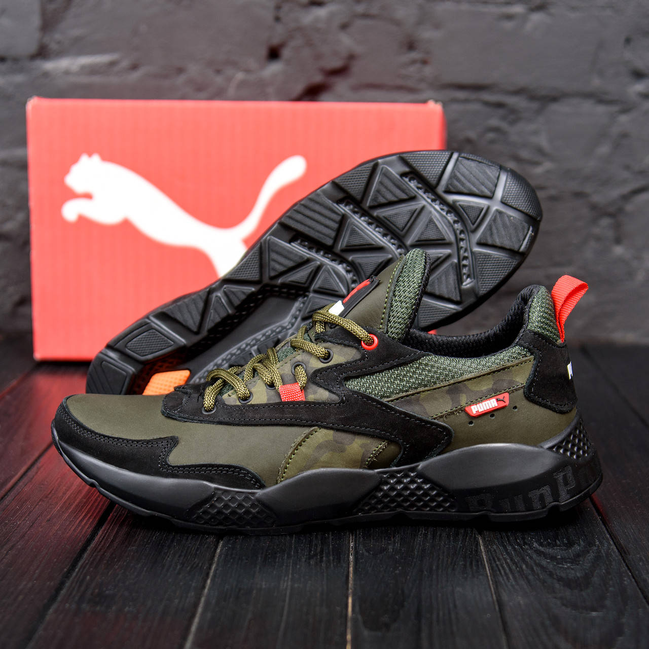 

Мужские кожаные кроссовки из натуральной кожи Puma ST RUNNER Olive, Оливковый