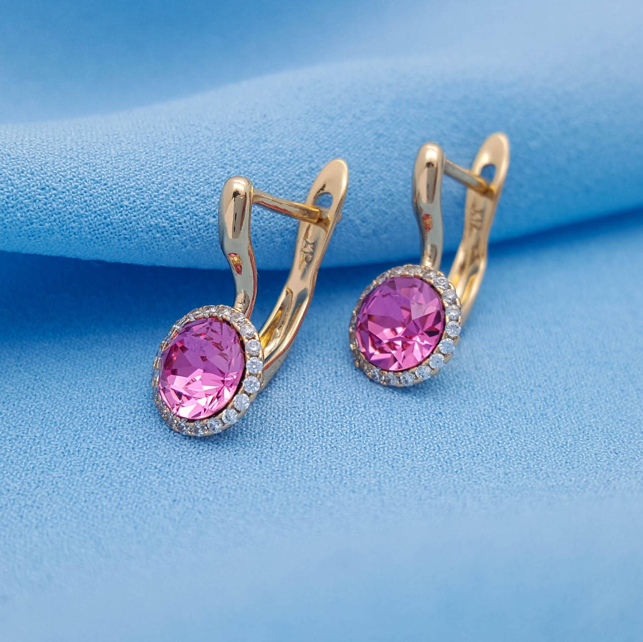 

Серьги Swarovski, Классические розовые, англ.замок, медзолото Xuping