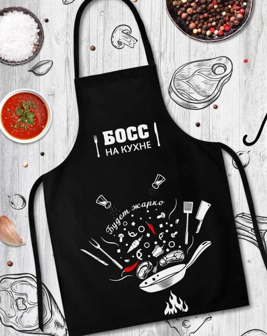 

Мужской фартук Тиротекс босс на кухне, Черный