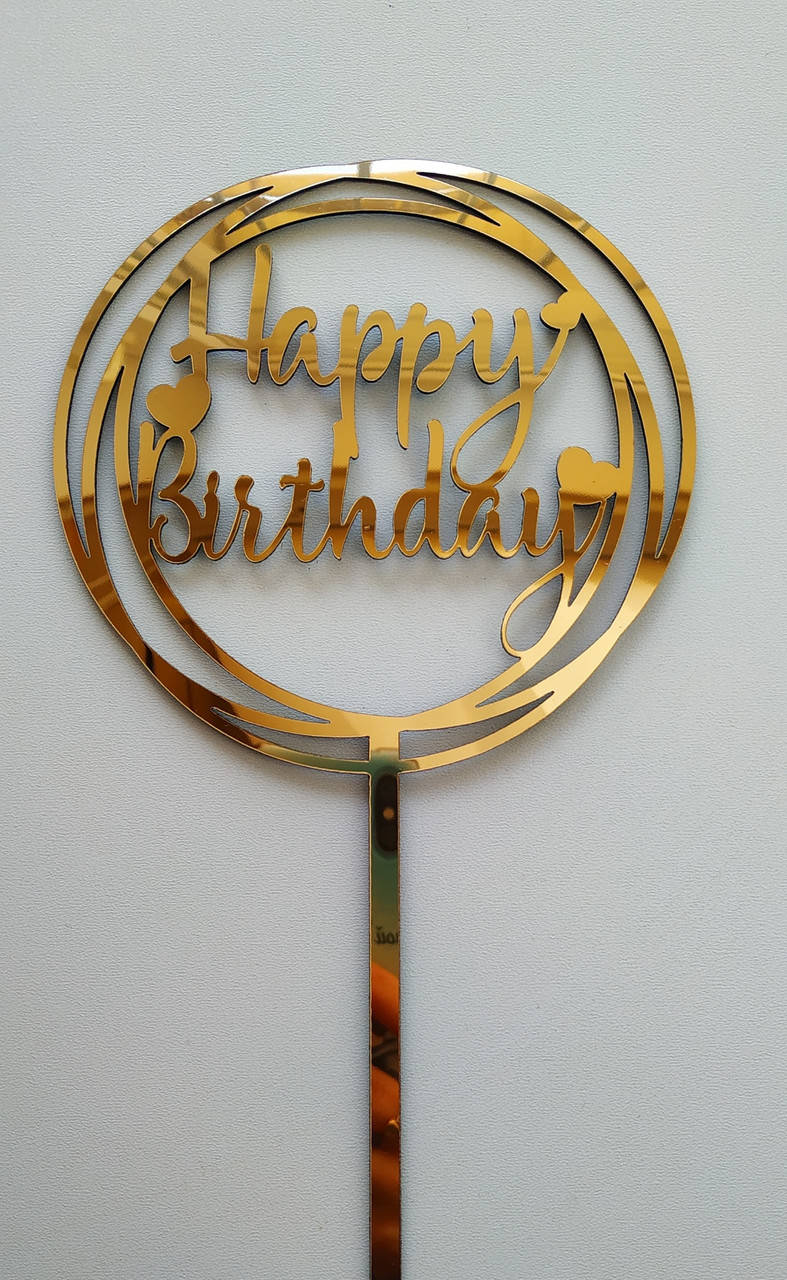 

Топпер зеркальный золотой Happy Birthday