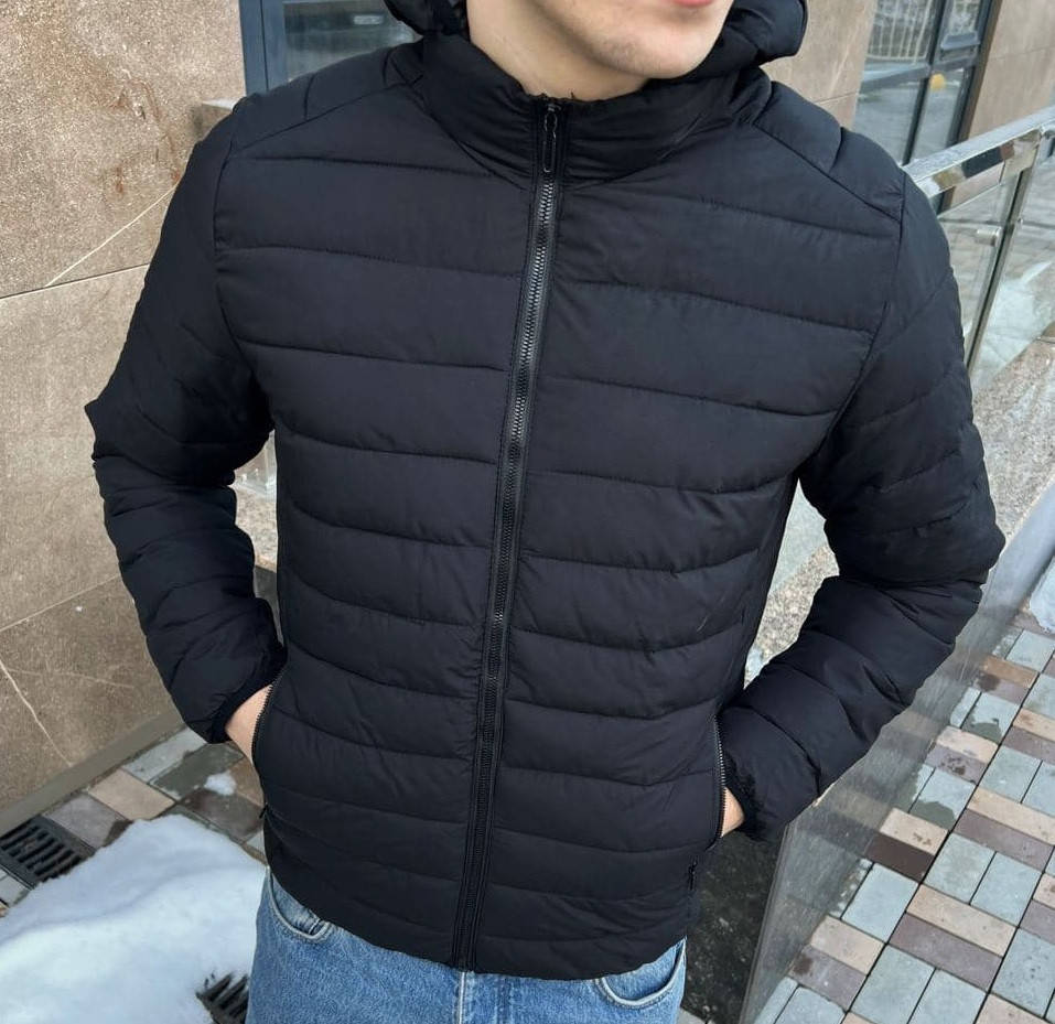 

Куртка мужская весенняя весна-осень со съемным капюшоном Турция черная. Живое фото