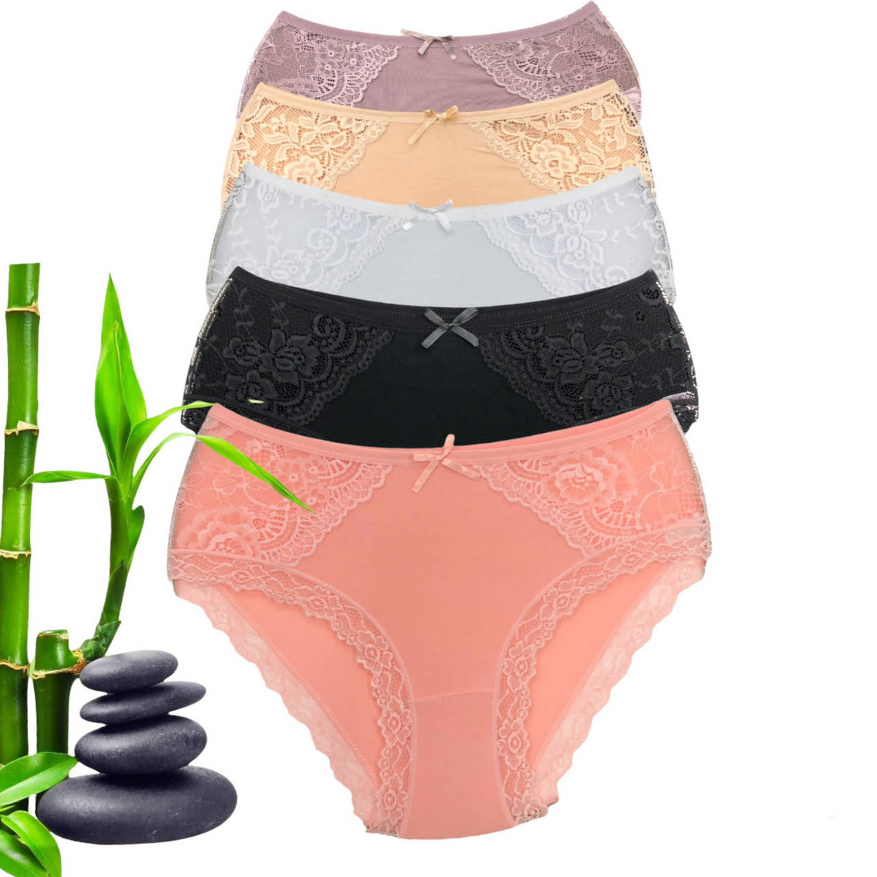 

Женские трусики полу баталы тоXL- 2XL -3 XL средний бок с кружевом бамбук