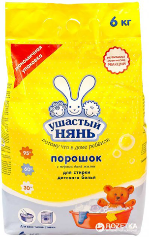 

Порошок стиральный для машинной и ручной стирки Ушастый нянь, 6000 гр, детский