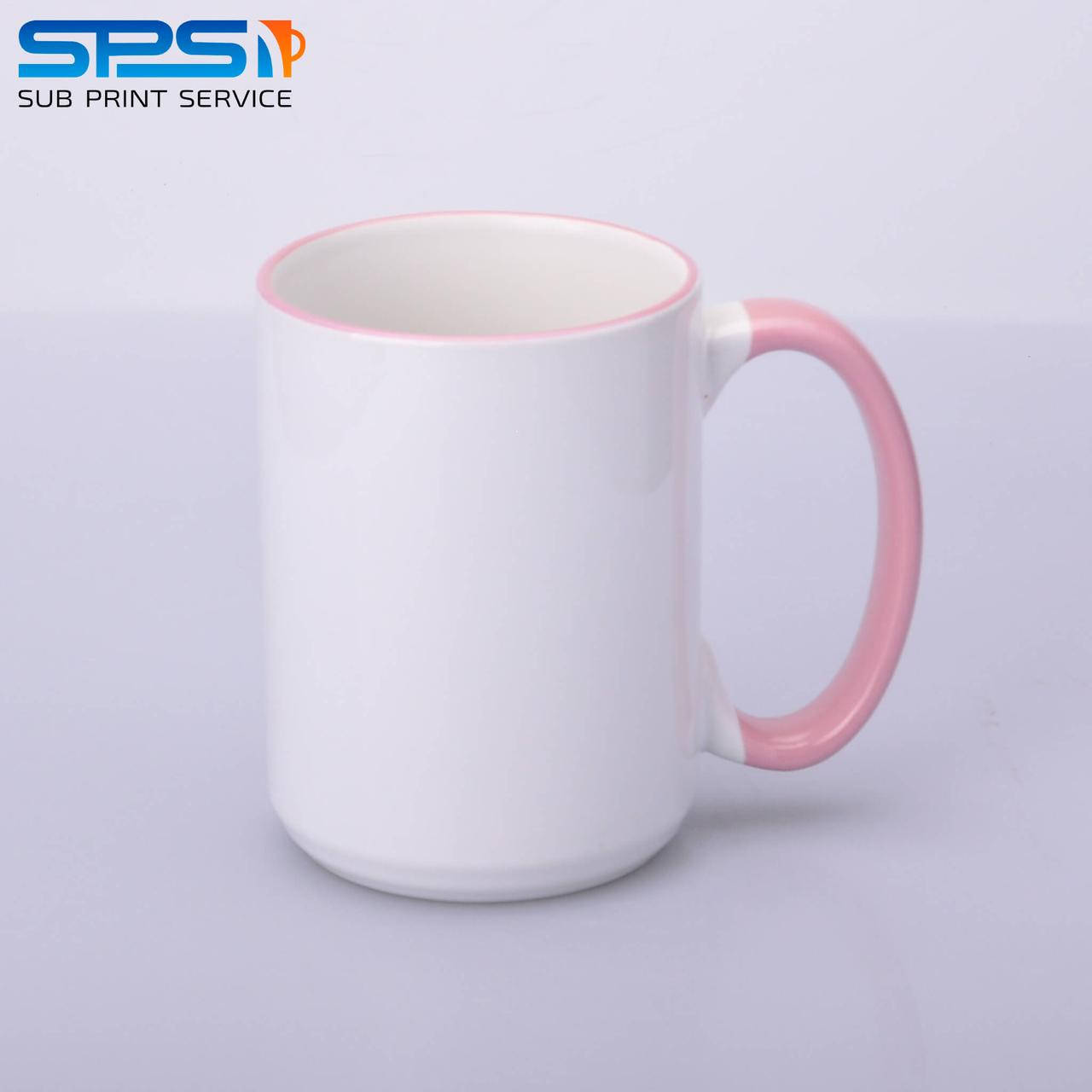 

Чашка для сублимации цветной ободок и ручка 425 мл (Розовый)