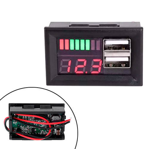 

Индикатор заряда аккумулятора, вольтметр 12В, 2xUSB автомобильный